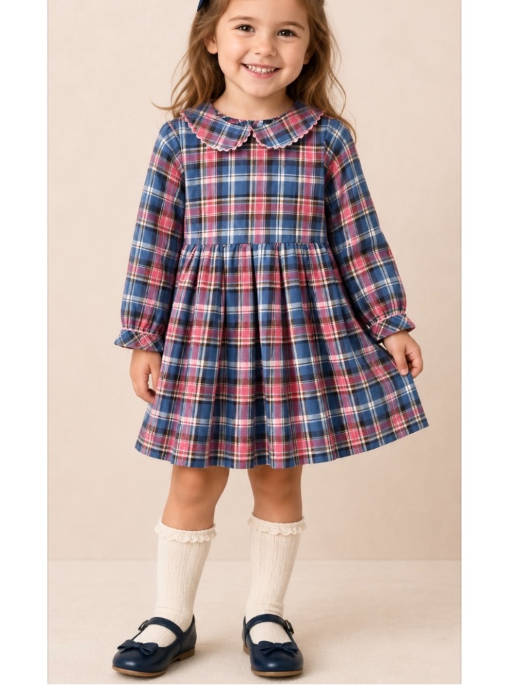 Rachel Riley Check Pleated Dress Size 4 Girls